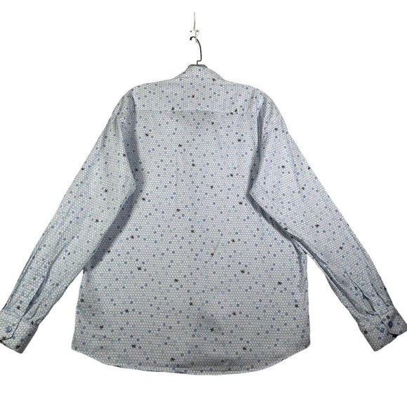 Maceoo Mens Button‎ Up Shirt Size 2XL Blue White Geometric Print Long Sleeve - Picture 2 of 10